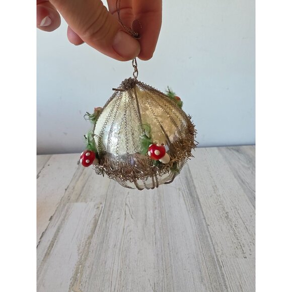 Antique mushroom glass tinsel ornament german RARE flocked ball Xmas tree - Picture 4 of 6